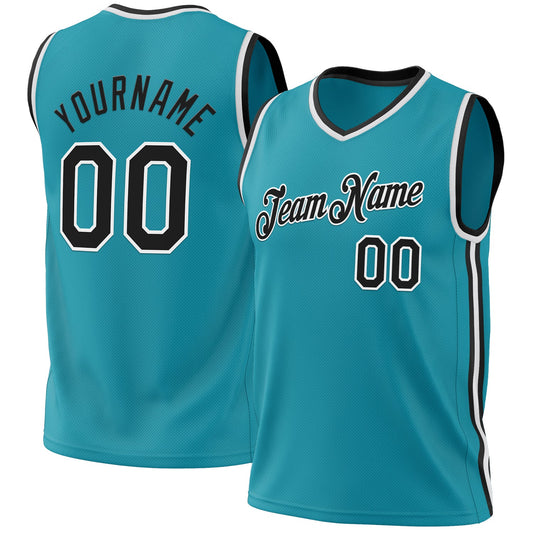 Custom Teal Black-Red Authentic Throwback Basketball Jersey - Sky-Custom