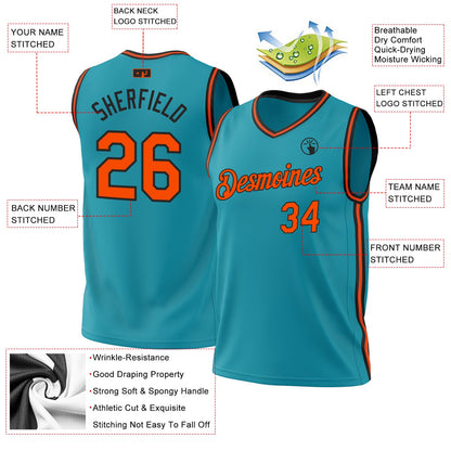 Custom Teal Orange-Black Authentic Throwback Basketball Jersey - Sky-Custom