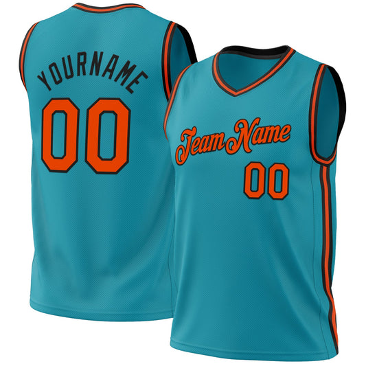 Custom Teal Orange-Black Authentic Throwback Basketball Jersey - Sky-Custom