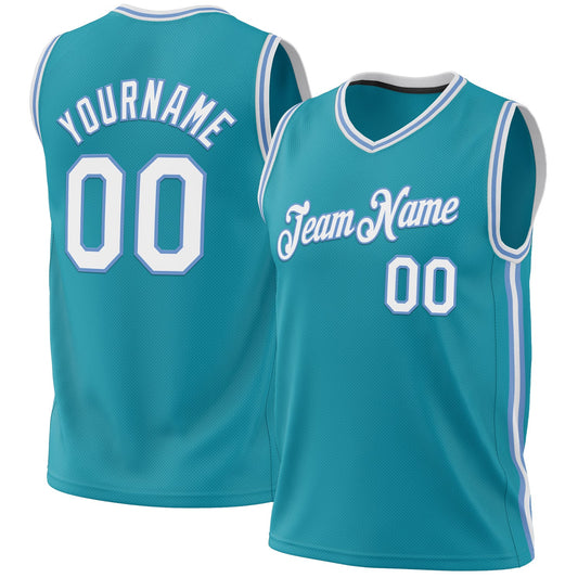 Custom Teal White-Light Blue Authentic Throwback Basketball Jersey - Sky-Custom