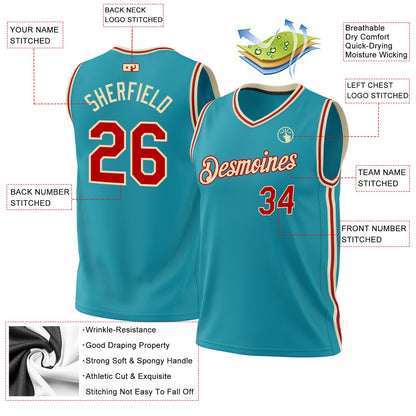 Custom Teal Red-Cream Authentic Throwback Basketball Jersey - Sky-Custom