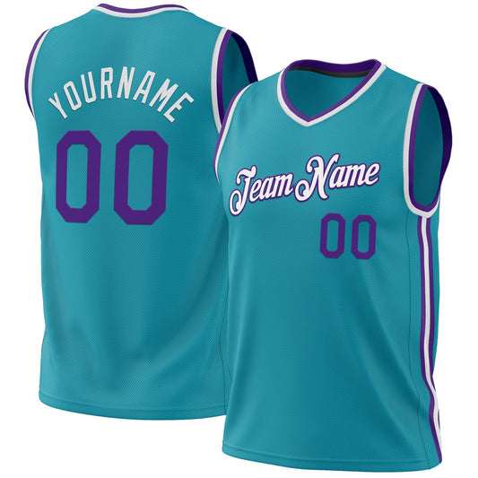 Custom Teal Purple-White Authentic Throwback Basketball Jersey - Sky-Custom