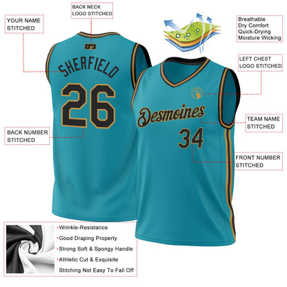 Custom Teal Black-Old Gold Authentic Throwback Basketball Jersey - Sky-Custom