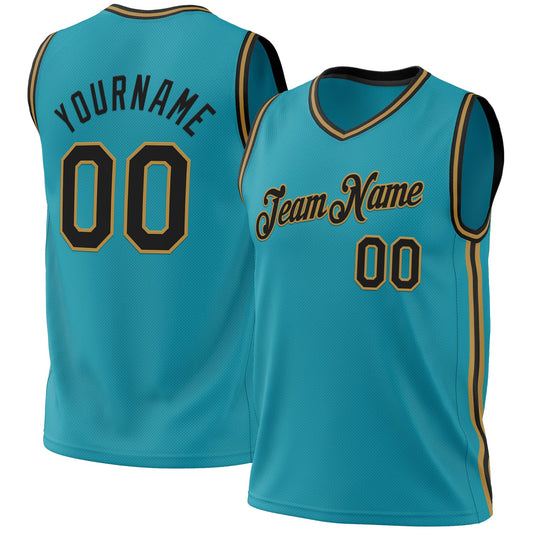 Custom Teal Black-Old Gold Authentic Throwback Basketball Jersey - Sky-Custom