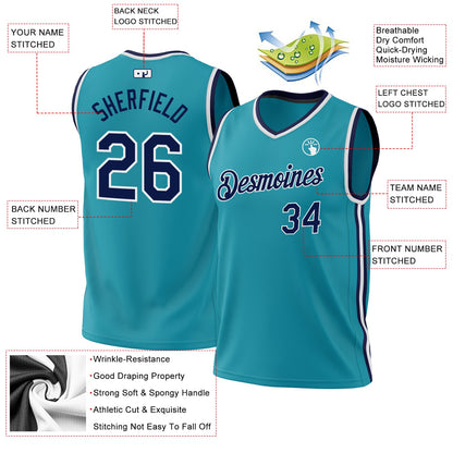 Custom Teal Navy-White Authentic Throwback Basketball Jersey - Sky-Custom