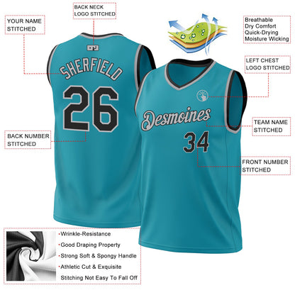 Custom Teal Black-Gray Authentic Throwback Basketball Jersey - Sky-Custom