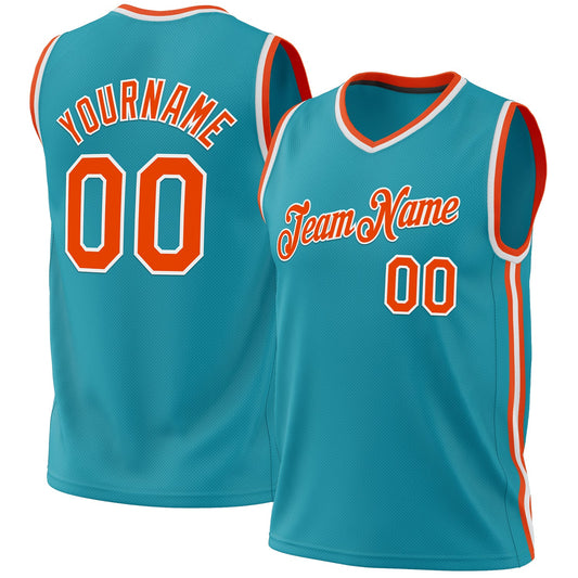 Custom Teal Orange-White Authentic Throwback Basketball Jersey - Sky-Custom
