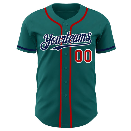 Custom Teal Navy-Red Authentic Baseball Jersey - Sky-Custom