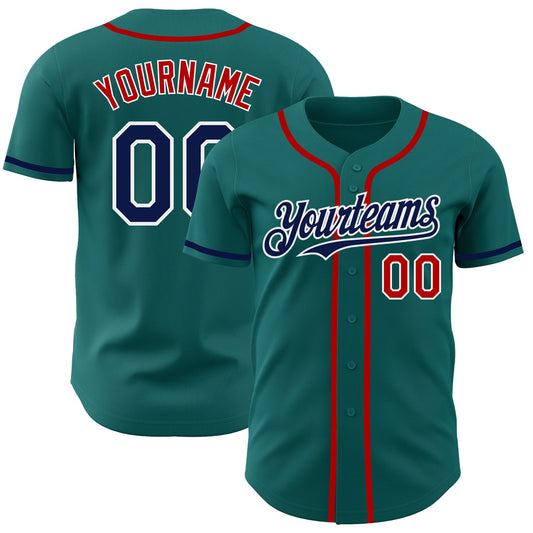 Custom Teal Navy-Red Authentic Baseball Jersey - Sky-Custom