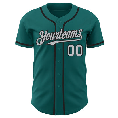 Custom Teal Gray-Black Authentic Baseball Jersey - Sky-Custom