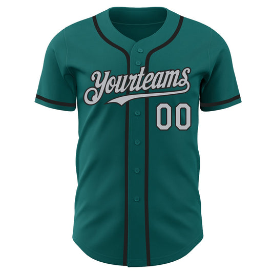 Custom Teal Gray-Black Authentic Baseball Jersey - Sky-Custom