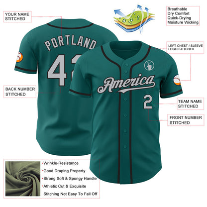 Custom Teal Gray-Black Authentic Baseball Jersey - Sky-Custom