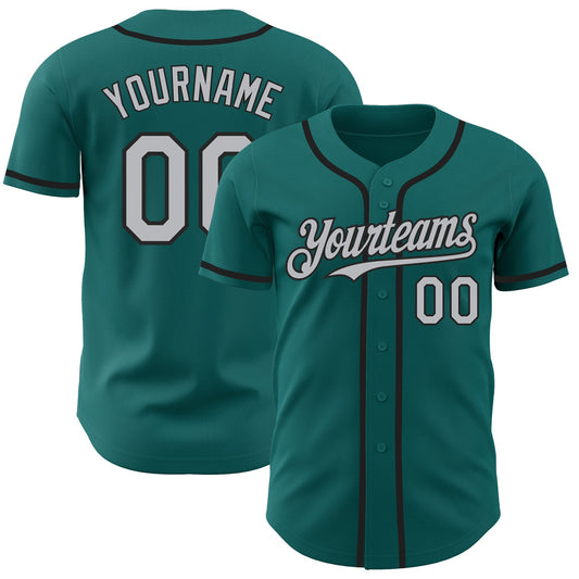 Custom Teal Gray-Black Authentic Baseball Jersey - Sky-Custom