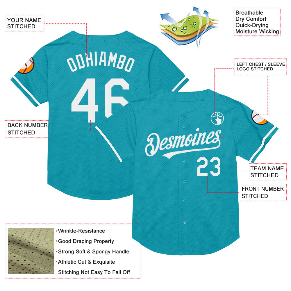 Custom Teal White Mesh Authentic Throwback Baseball Jersey - Sky-Custom