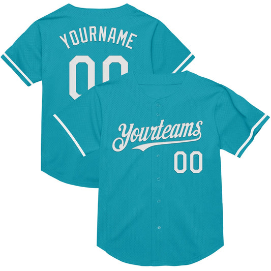 Custom Teal White Mesh Authentic Throwback Baseball Jersey - Sky-Custom