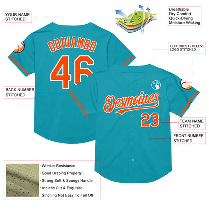 Custom Teal Orange-White Mesh Authentic Throwback Baseball Jersey - Sky-Custom