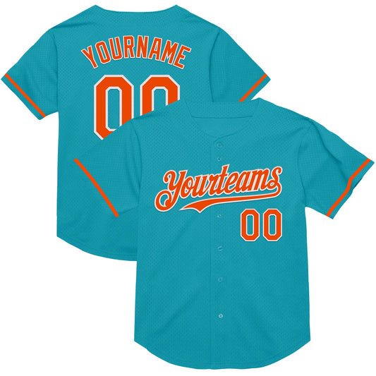 Custom Teal Orange-White Mesh Authentic Throwback Baseball Jersey - Sky-Custom
