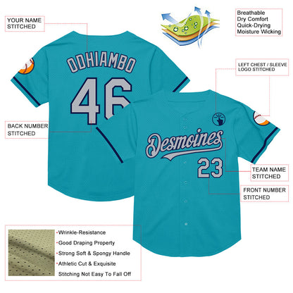 Custom Teal Gray-Navy Mesh Authentic Throwback Baseball Jersey - Sky-Custom