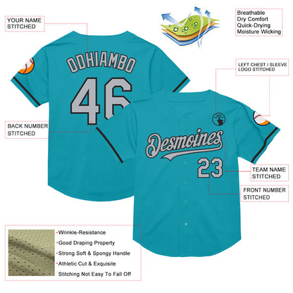 Custom Teal Gray-Black Mesh Authentic Throwback Baseball Jersey - Sky-Custom