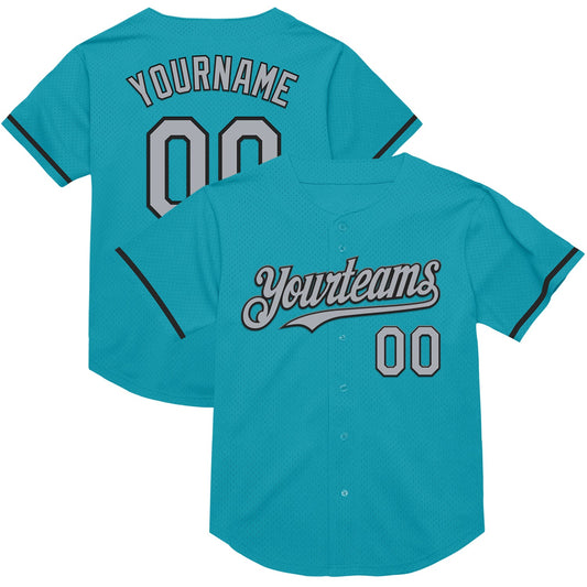 Custom Teal Gray-Black Mesh Authentic Throwback Baseball Jersey - Sky-Custom