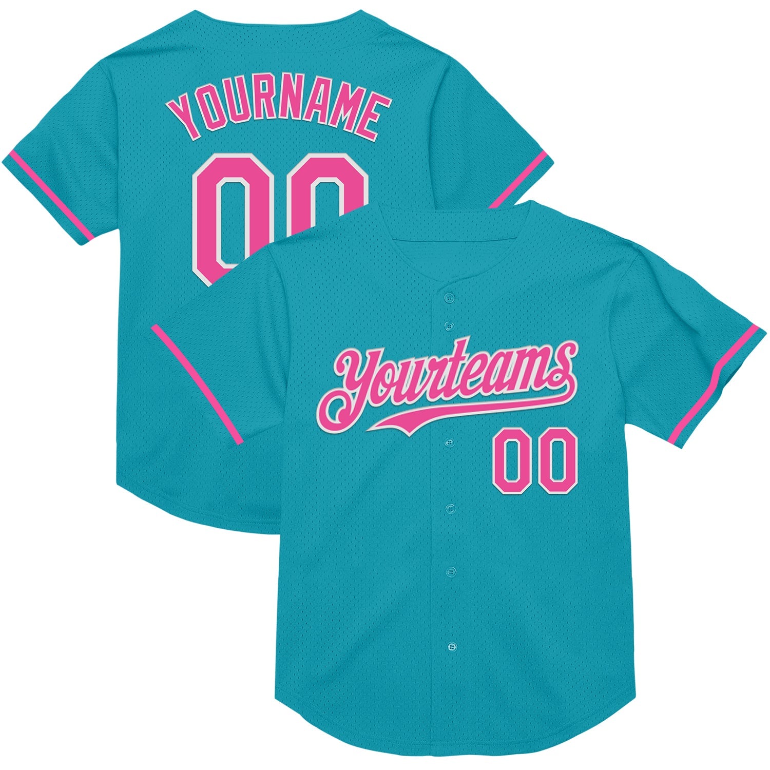 Custom Teal Pink-White Mesh Authentic Throwback Baseball Jersey - Sky-Custom