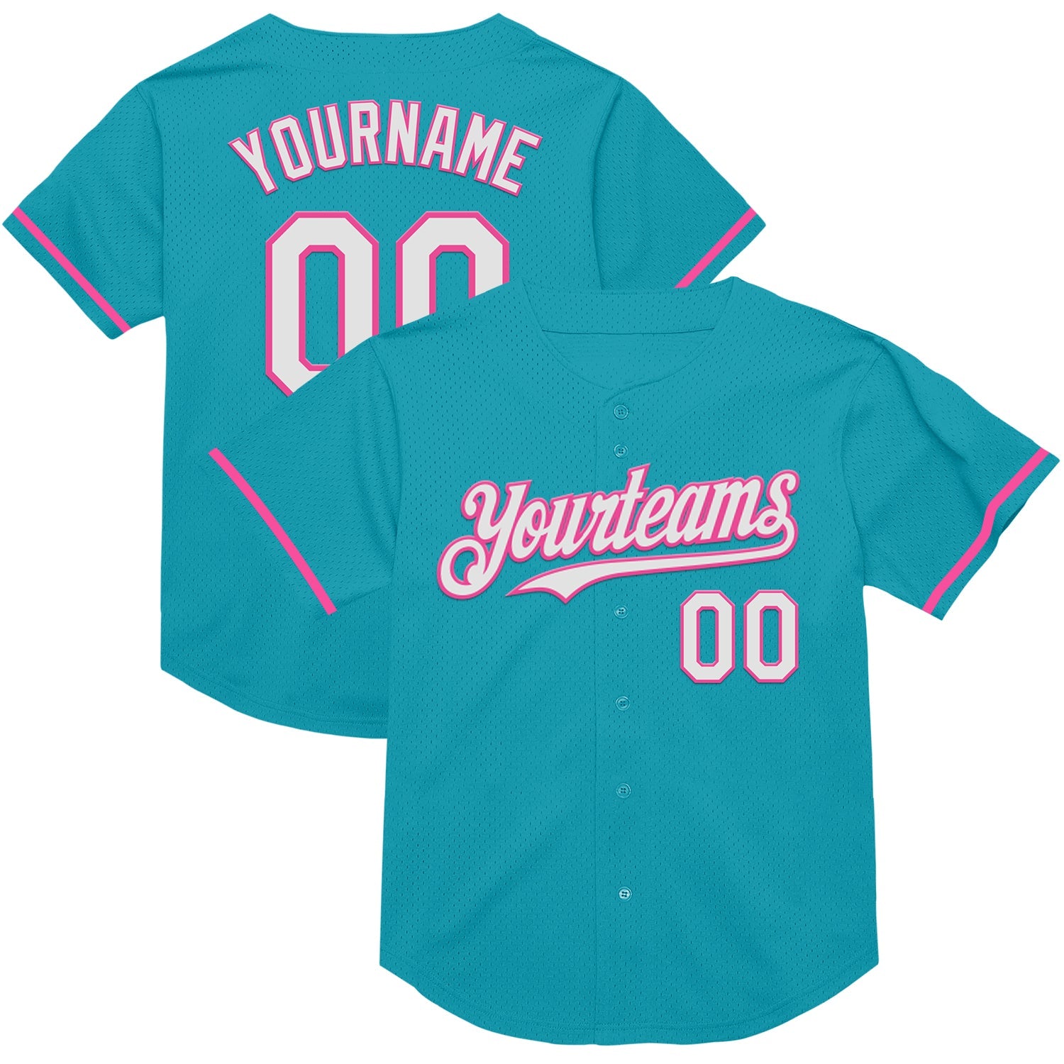 Custom Teal White-Pink Mesh Authentic Throwback Baseball Jersey - Sky-Custom