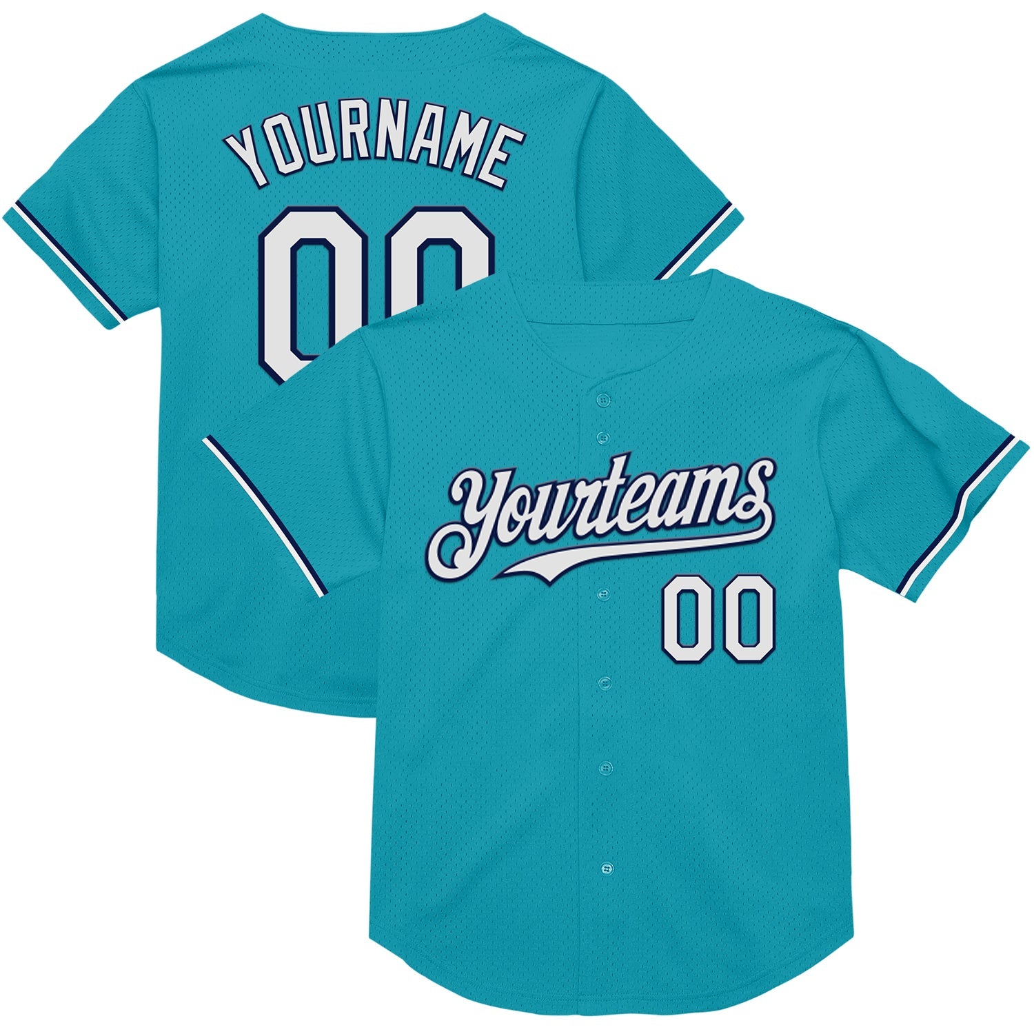 Custom Teal White-Navy Mesh Authentic Throwback Baseball Jersey - Sky-Custom