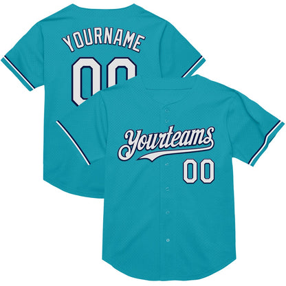 Custom Teal White-Navy Mesh Authentic Throwback Baseball Jersey - Sky-Custom