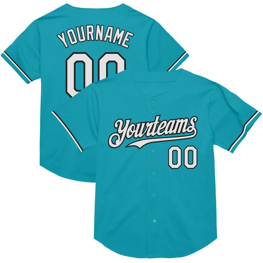 Custom Teal White-Black Mesh Authentic Throwback Baseball Jersey - Sky-Custom