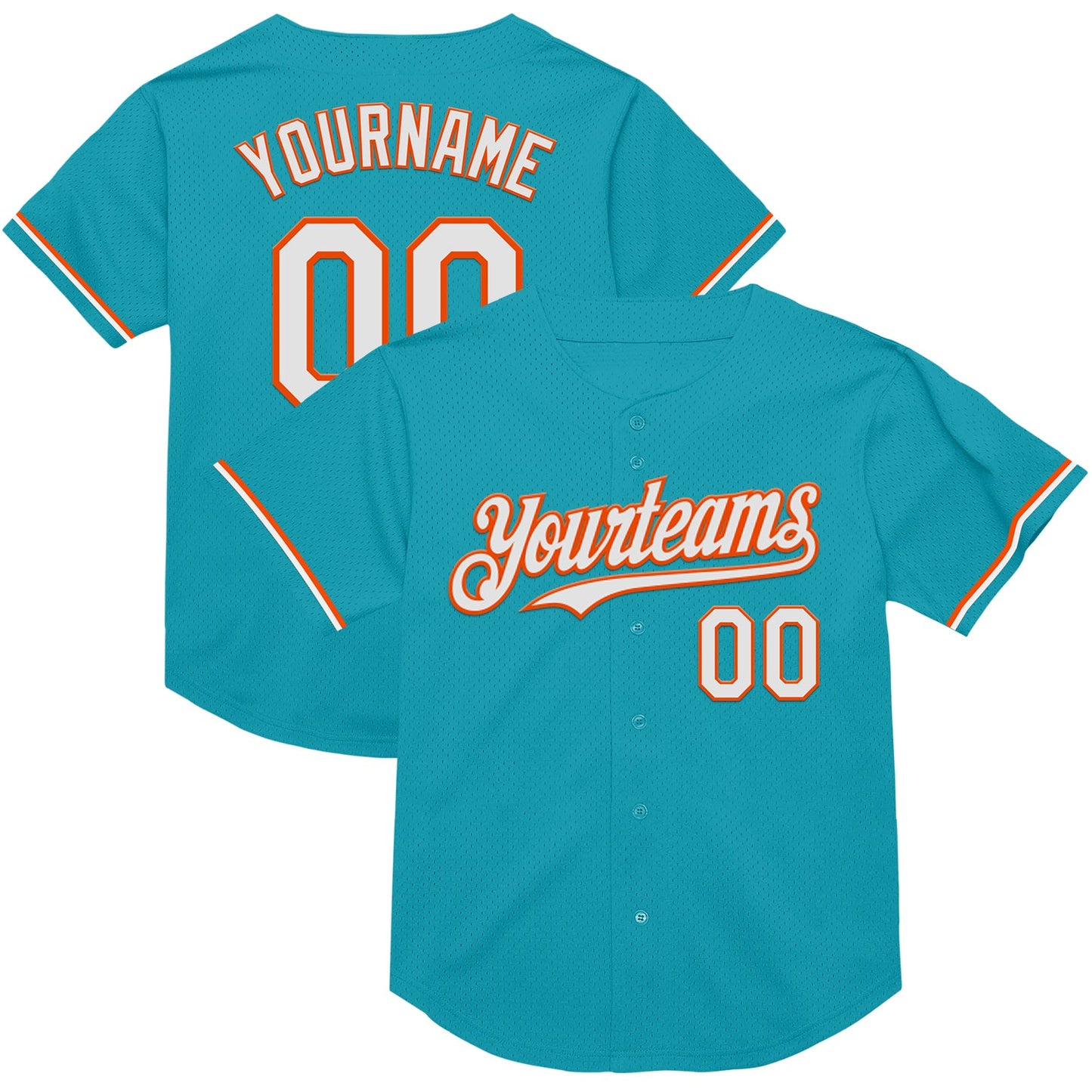 Custom Teal White-Orange Mesh Authentic Throwback Baseball Jersey - Sky-Custom