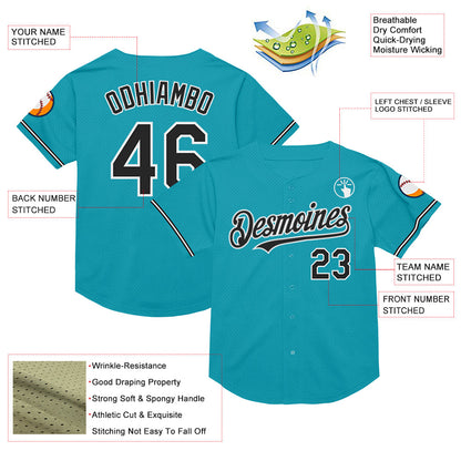 Custom Teal Black-White Mesh Authentic Throwback Baseball Jersey - Sky-Custom