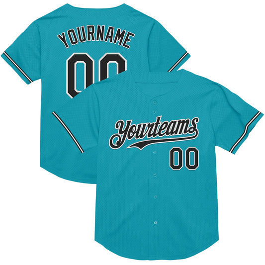 Custom Teal Black-White Mesh Authentic Throwback Baseball Jersey - Sky-Custom