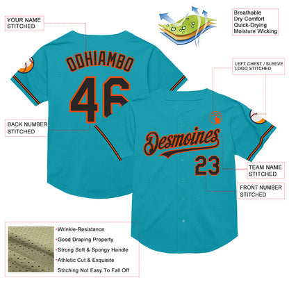 Custom Teal Black-Orange Mesh Authentic Throwback Baseball Jersey - Sky-Custom