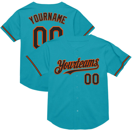 Custom Teal Black-Orange Mesh Authentic Throwback Baseball Jersey - Sky-Custom