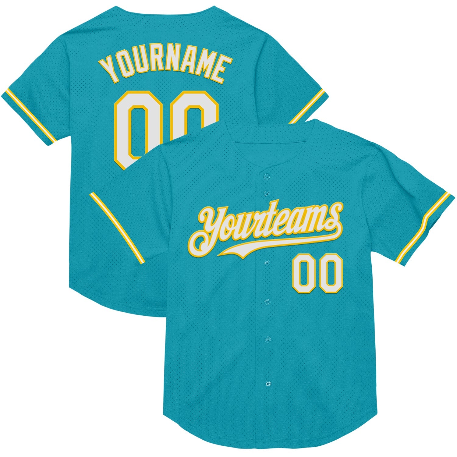 Custom Teal White-Yellow Mesh Authentic Throwback Baseball Jersey - Sky-Custom
