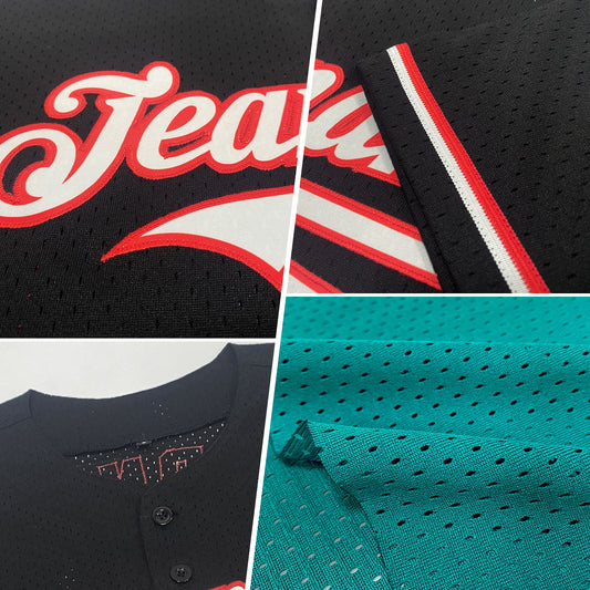 Custom Teal White-Gray Mesh Authentic Throwback Baseball Jersey - Sky-Custom
