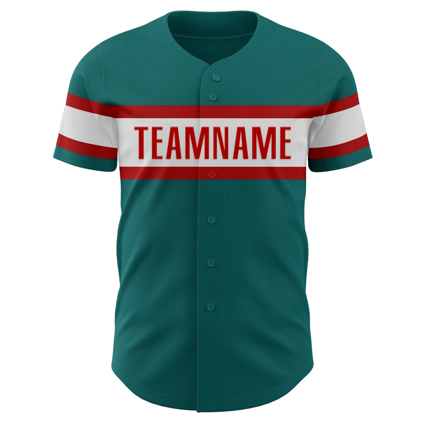 Custom Teal White-Red Authentic Baseball Jersey - Sky-Custom