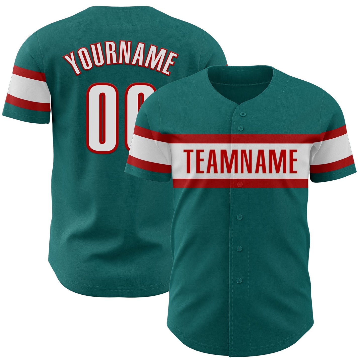 Custom Teal White-Red Authentic Baseball Jersey - Sky-Custom