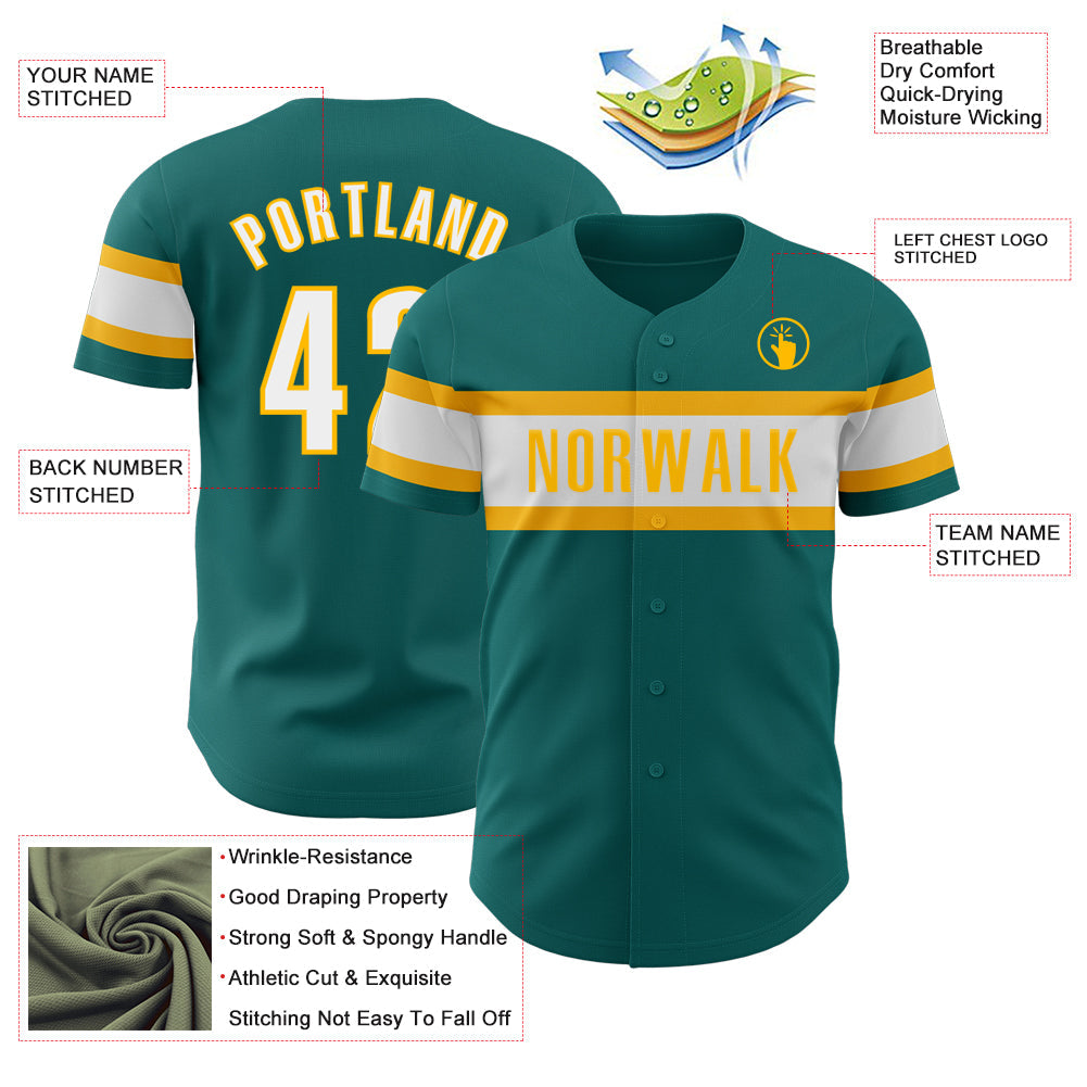 Custom Teal White-Gold Authentic Baseball Jersey - Sky-Custom