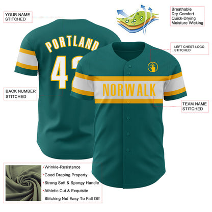 Custom Teal White-Gold Authentic Baseball Jersey - Sky-Custom