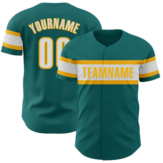 Custom Teal White-Gold Authentic Baseball Jersey - Sky-Custom
