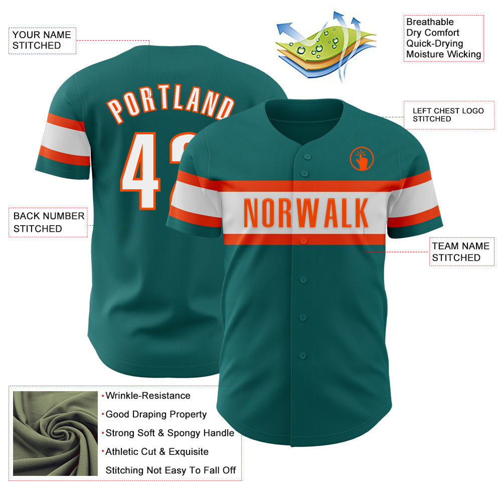 Custom Teal White-Orange Authentic Baseball Jersey - Sky-Custom
