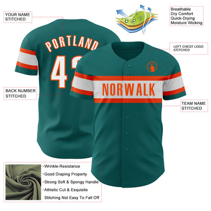 Custom Teal White-Orange Authentic Baseball Jersey - Sky-Custom