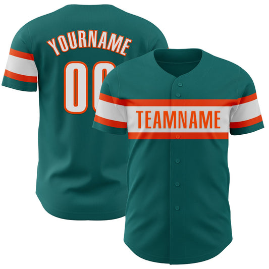Custom Teal White-Orange Authentic Baseball Jersey - Sky-Custom