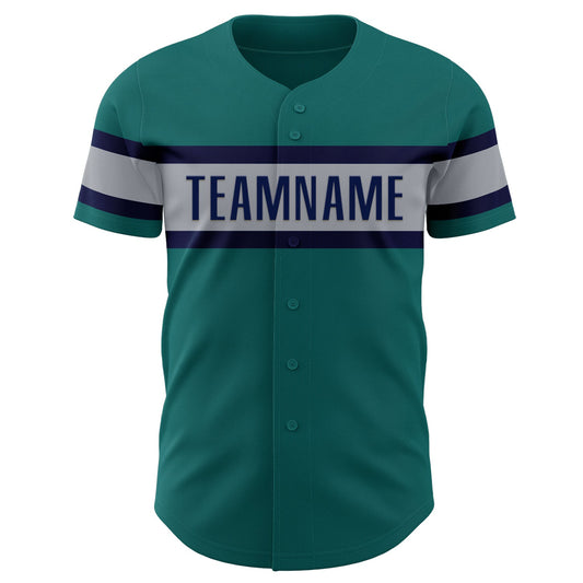 Custom Teal Gray-Navy Authentic Baseball Jersey - Sky-Custom