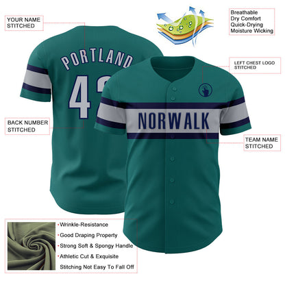 Custom Teal Gray-Navy Authentic Baseball Jersey - Sky-Custom