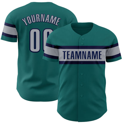 Custom Teal Gray-Navy Authentic Baseball Jersey - Sky-Custom