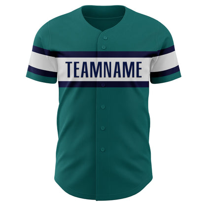 Custom Teal White-Navy Authentic Baseball Jersey - Sky-Custom