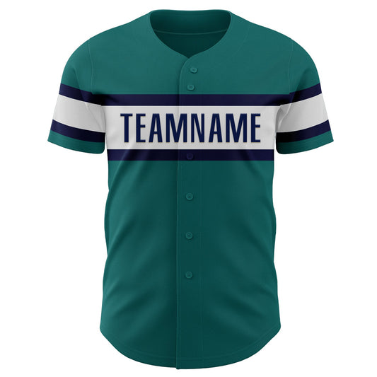Custom Teal White-Navy Authentic Baseball Jersey - Sky-Custom