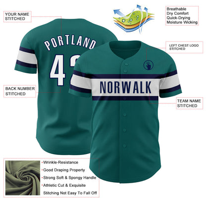 Custom Teal White-Navy Authentic Baseball Jersey - Sky-Custom